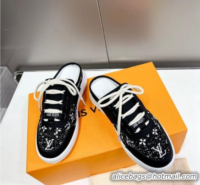 Stylish Louis Vuitton Lous Sneakers Open Back in Black Monogram Denim 0228115