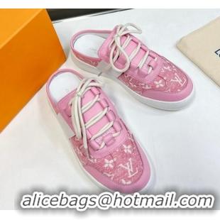 Sophisticated Louis Vuitton Lous Sneakers Open Back in Pink Monogram Denim 0228116