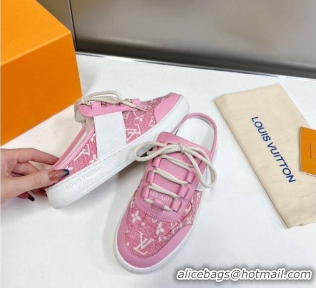 Sophisticated Louis Vuitton Lous Sneakers Open Back in Pink Monogram Denim 0228116