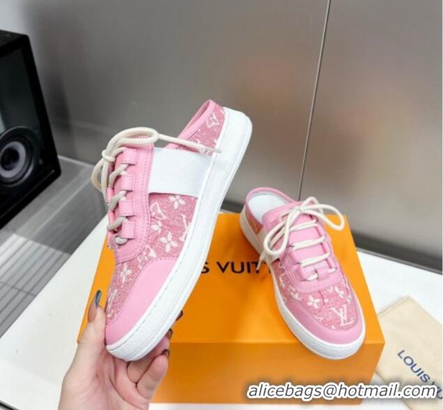 Sophisticated Louis Vuitton Lous Sneakers Open Back in Pink Monogram Denim 0228116