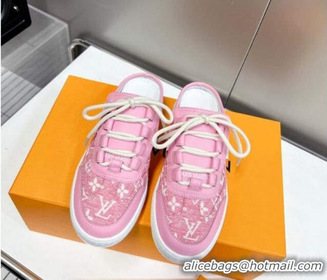 Sophisticated Louis Vuitton Lous Sneakers Open Back in Pink Monogram Denim 0228116