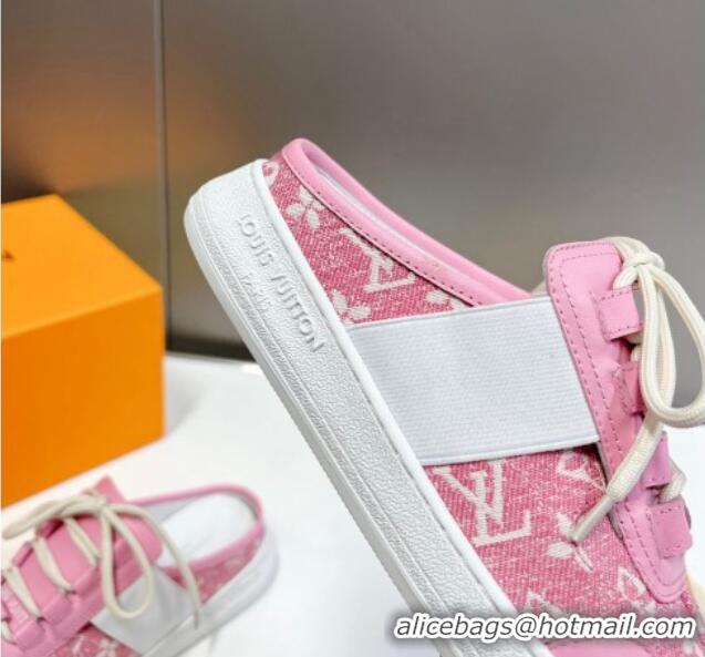 Sophisticated Louis Vuitton Lous Sneakers Open Back in Pink Monogram Denim 0228116