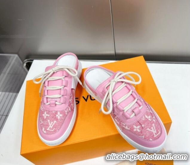 Sophisticated Louis Vuitton Lous Sneakers Open Back in Pink Monogram Denim 0228116