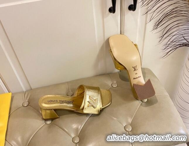 Grade Louis Vuitton Shake Slide Sandals 5.5cm in Gold Metallic Leather with Crystal LV Twist 030306