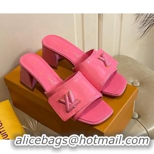 Good Quality Louis Vuitton Shake Slide Sandals 5.5cm in Pink Patent Leather with LV Twist 030307