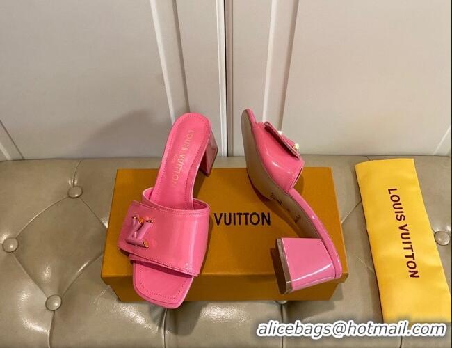 Good Quality Louis Vuitton Shake Slide Sandals 5.5cm in Pink Patent Leather with LV Twist 030307