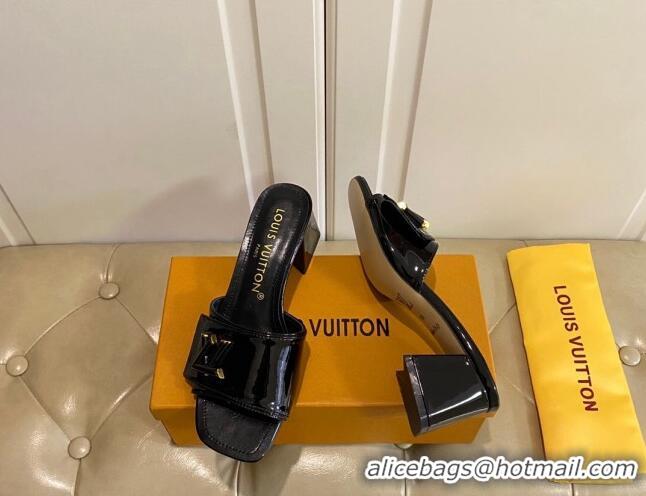 Best Grade Louis Vuitton Shake Slide Sandals 5.5cm in Black Patent Leather with LV Twist 030308