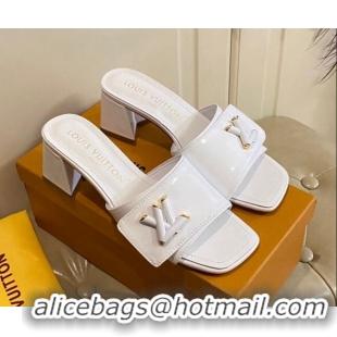 Charming Louis Vuitton Shake Slide Sandals 5.5cm in White Patent Leather with LV Twist 030309