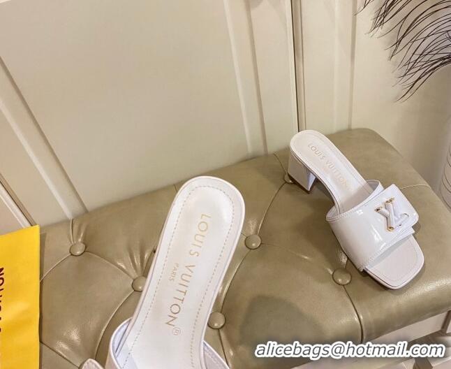 Charming Louis Vuitton Shake Slide Sandals 5.5cm in White Patent Leather with LV Twist 030309