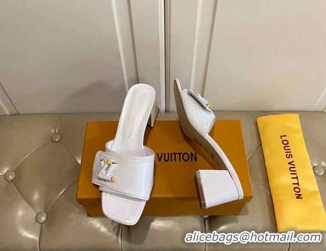 Charming Louis Vuitton Shake Slide Sandals 5.5cm in White Patent Leather with LV Twist 030309