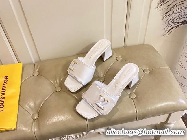 Charming Louis Vuitton Shake Slide Sandals 5.5cm in White Patent Leather with LV Twist 030309