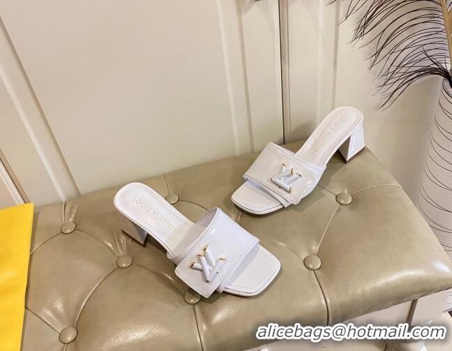 Charming Louis Vuitton Shake Slide Sandals 5.5cm in White Patent Leather with LV Twist 030309