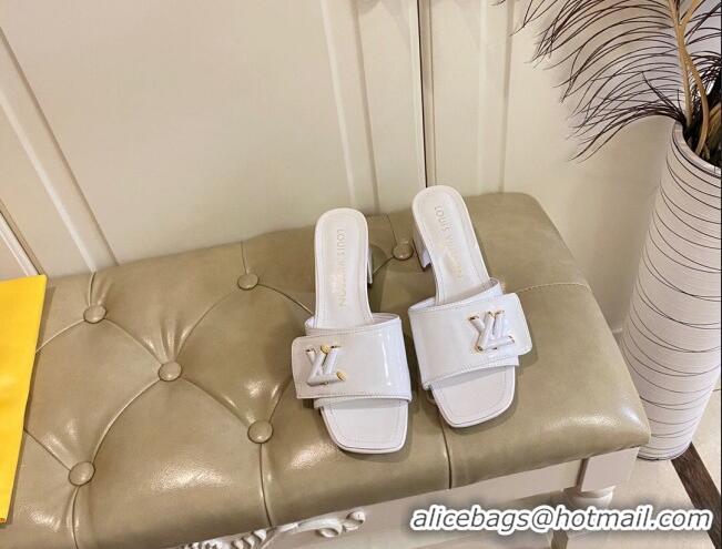 Charming Louis Vuitton Shake Slide Sandals 5.5cm in White Patent Leather with LV Twist 030309