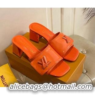 Low Price Louis Vuitton Shake Slide Sandals 5.5cm in Orange Patent Leather with LV Twist 030310