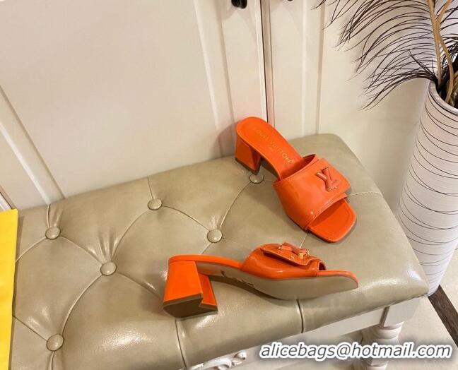 Low Price Louis Vuitton Shake Slide Sandals 5.5cm in Orange Patent Leather with LV Twist 030310