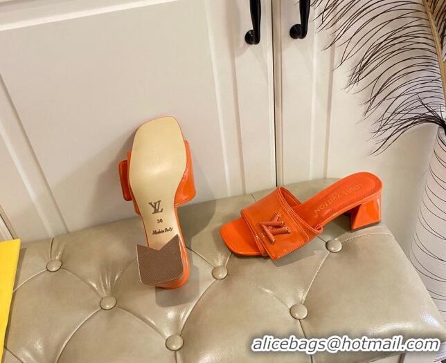 Low Price Louis Vuitton Shake Slide Sandals 5.5cm in Orange Patent Leather with LV Twist 030310