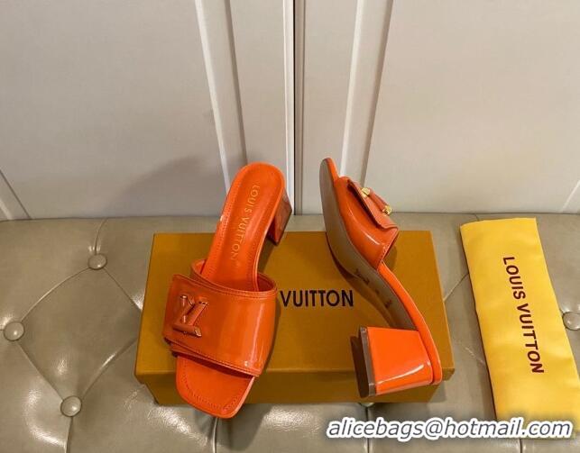 Low Price Louis Vuitton Shake Slide Sandals 5.5cm in Orange Patent Leather with LV Twist 030310