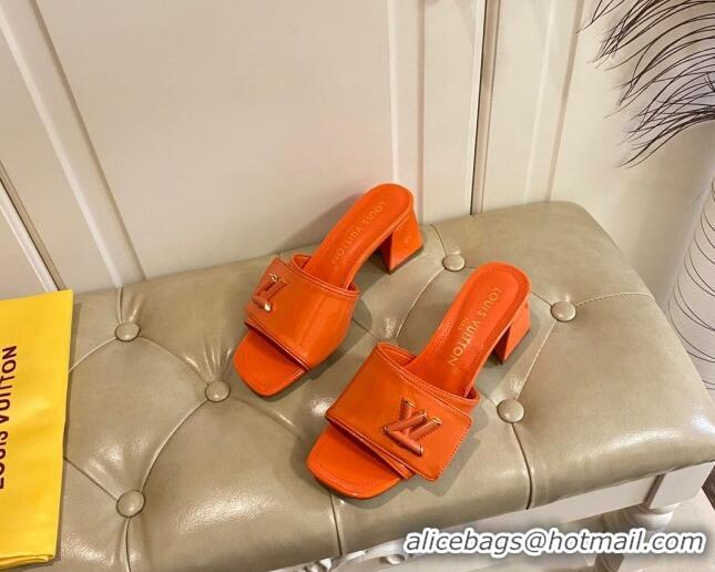 Low Price Louis Vuitton Shake Slide Sandals 5.5cm in Orange Patent Leather with LV Twist 030310