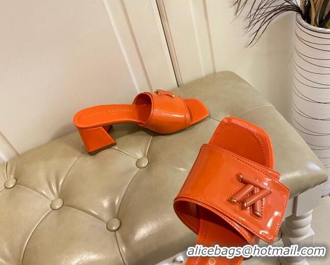 Low Price Louis Vuitton Shake Slide Sandals 5.5cm in Orange Patent Leather with LV Twist 030310