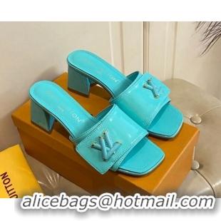 Stylish Louis Vuitton Shake Slide Sandals 5.5cm in Light Blue Patent Leather with LV Twist 030311