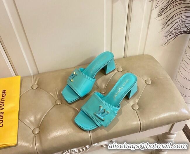 Stylish Louis Vuitton Shake Slide Sandals 5.5cm in Light Blue Patent Leather with LV Twist 030311