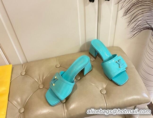 Stylish Louis Vuitton Shake Slide Sandals 5.5cm in Light Blue Patent Leather with LV Twist 030311