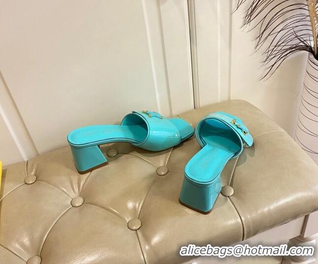 Stylish Louis Vuitton Shake Slide Sandals 5.5cm in Light Blue Patent Leather with LV Twist 030311