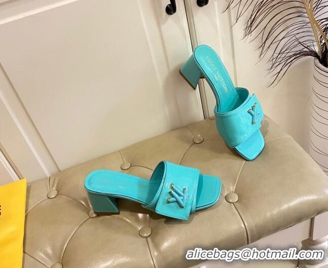 Stylish Louis Vuitton Shake Slide Sandals 5.5cm in Light Blue Patent Leather with LV Twist 030311