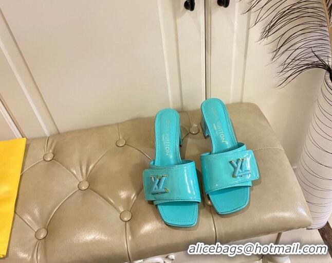 Stylish Louis Vuitton Shake Slide Sandals 5.5cm in Light Blue Patent Leather with LV Twist 030311