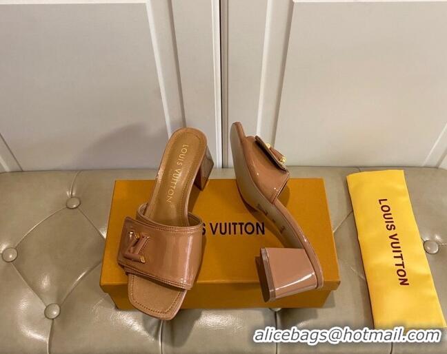 Top Grade Louis Vuitton Shake Slide Sandals 5.5cm in Brown Patent Leather with LV Twist 030312