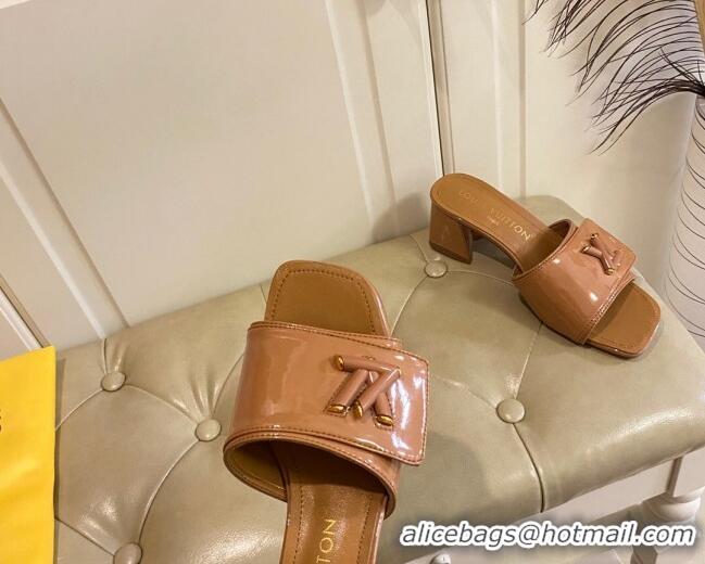 Top Grade Louis Vuitton Shake Slide Sandals 5.5cm in Brown Patent Leather with LV Twist 030312