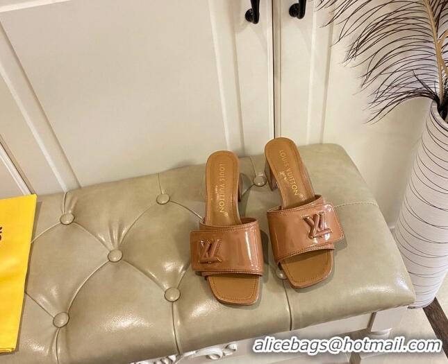 Top Grade Louis Vuitton Shake Slide Sandals 5.5cm in Brown Patent Leather with LV Twist 030312