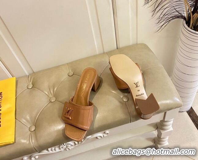 Top Grade Louis Vuitton Shake Slide Sandals 5.5cm in Brown Patent Leather with LV Twist 030312