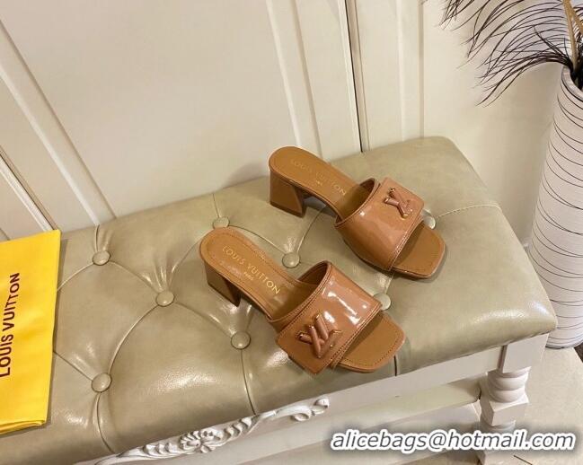 Top Grade Louis Vuitton Shake Slide Sandals 5.5cm in Brown Patent Leather with LV Twist 030312