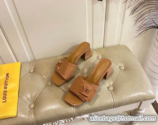 Top Grade Louis Vuitton Shake Slide Sandals 5.5cm in Brown Patent Leather with LV Twist 030312