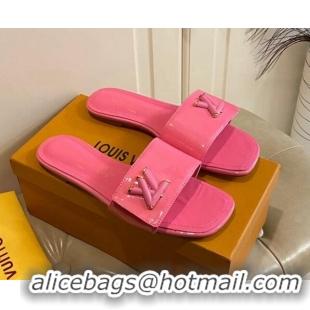 Durable Louis Vuitton Shake Flat Slide Sandals in Pink Patent Leather with LV Twist 030316