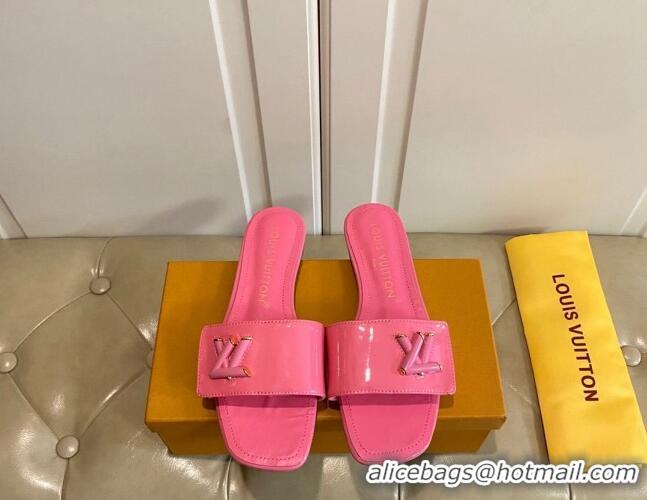 Durable Louis Vuitton Shake Flat Slide Sandals in Pink Patent Leather with LV Twist 030316