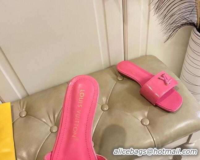 Durable Louis Vuitton Shake Flat Slide Sandals in Pink Patent Leather with LV Twist 030316