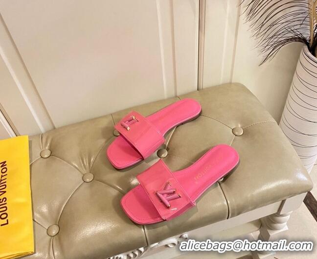 Durable Louis Vuitton Shake Flat Slide Sandals in Pink Patent Leather with LV Twist 030316