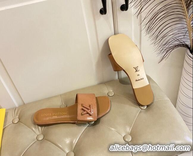 Good Quality Louis Vuitton Shake Flat Slide Sandals in Brown Patent Leather with LV Twist 030317