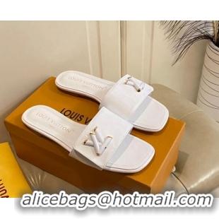 Unique Style Louis Vuitton Shake Flat Slide Sandals in White Patent Leather with LV Twist 030318