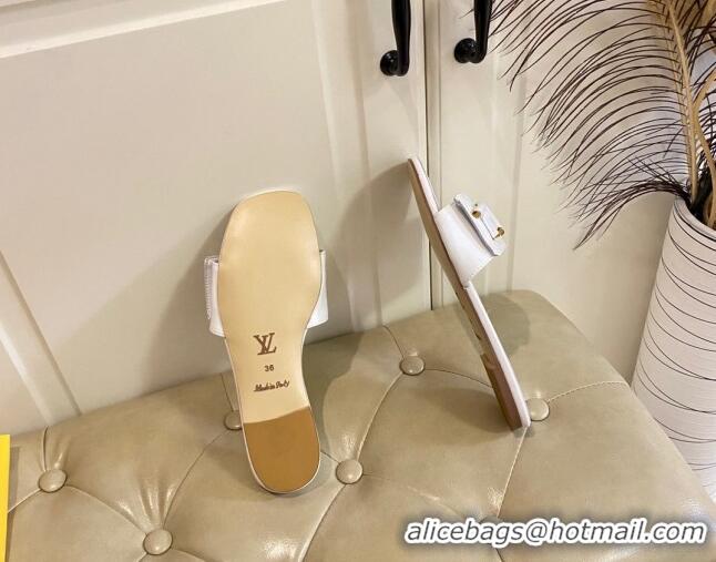 Unique Style Louis Vuitton Shake Flat Slide Sandals in White Patent Leather with LV Twist 030318