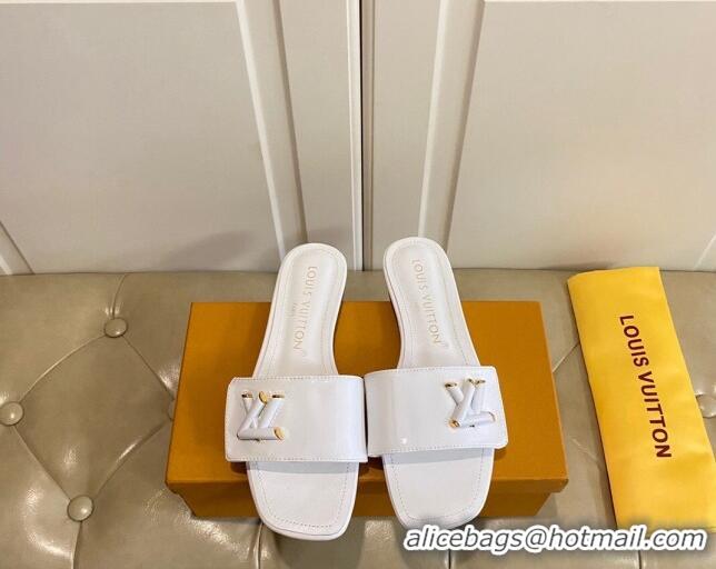 Unique Style Louis Vuitton Shake Flat Slide Sandals in White Patent Leather with LV Twist 030318