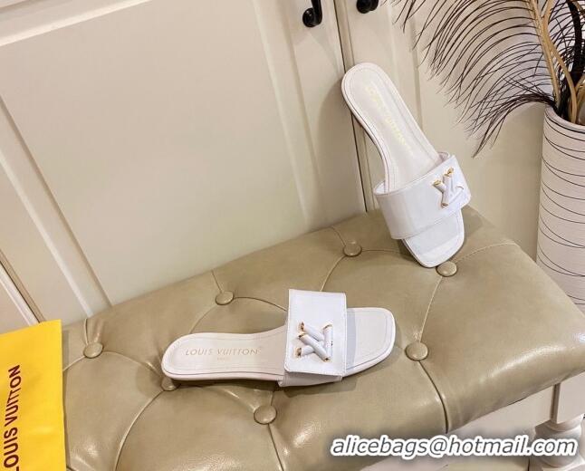 Unique Style Louis Vuitton Shake Flat Slide Sandals in White Patent Leather with LV Twist 030318