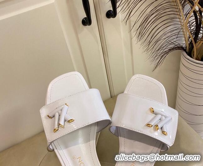 Unique Style Louis Vuitton Shake Flat Slide Sandals in White Patent Leather with LV Twist 030318