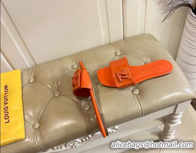 Good Product Louis Vuitton Shake Flat Slide Sandals in Orange Patent Leather with LV Twist 030319