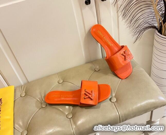 Good Product Louis Vuitton Shake Flat Slide Sandals in Orange Patent Leather with LV Twist 030319