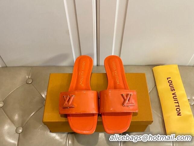 Good Product Louis Vuitton Shake Flat Slide Sandals in Orange Patent Leather with LV Twist 030319