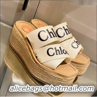 Fashion Discount Chloe Logo Canvas Strap Platform Sandals 3009 White