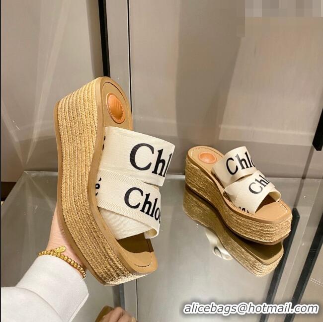 Fashion Discount Chloe Logo Canvas Strap Platform Sandals 3009 White